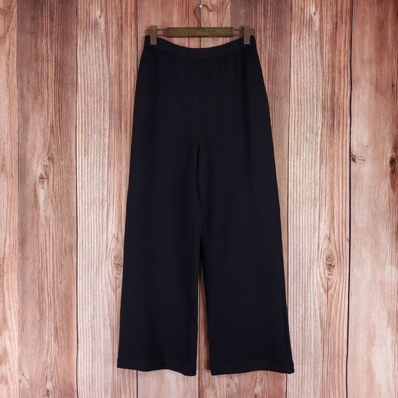 St John Basics Womens Size 12 Black High Rise Wide Leg Knit Pants Made in USA - Picture 1 of 10
